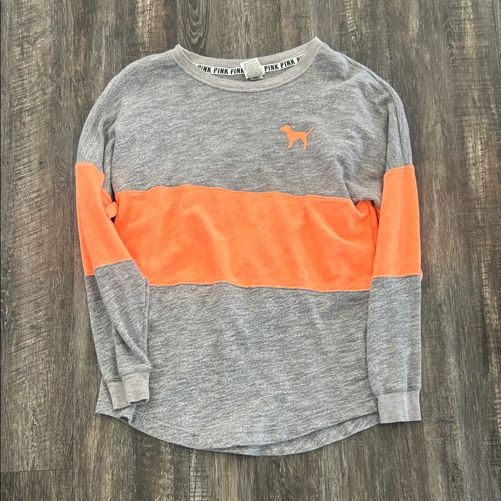 PINK Victoria's Secret Long Sleeve Gray and Orange Tee